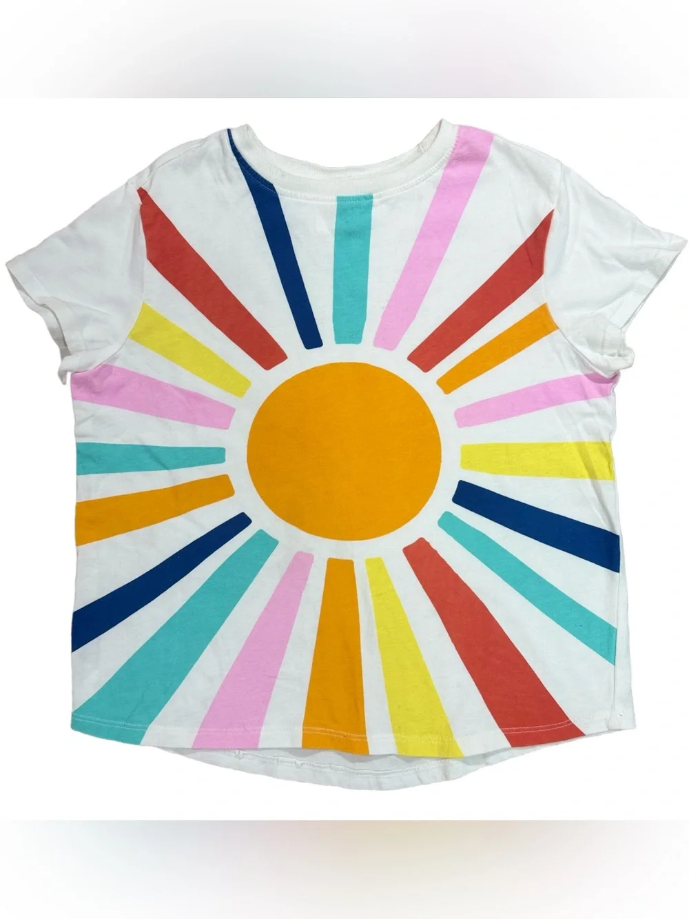Hanna Andersson Girls Size 8 Rainbow Sunburst Graphic Tee White 100% Cotton - Picture 1 of 4